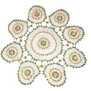 Vintage Hand Crochet Raised Flower Lace Table Topper 35"